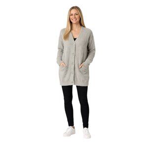 NWT Gibsonlook Medium Soft Gray Button-Front Cardigan Cozy Sweater